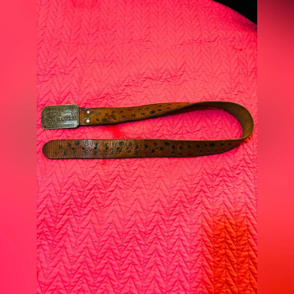VINTAGE HANDMADE Brown Genuine Leather Belt with Buckle